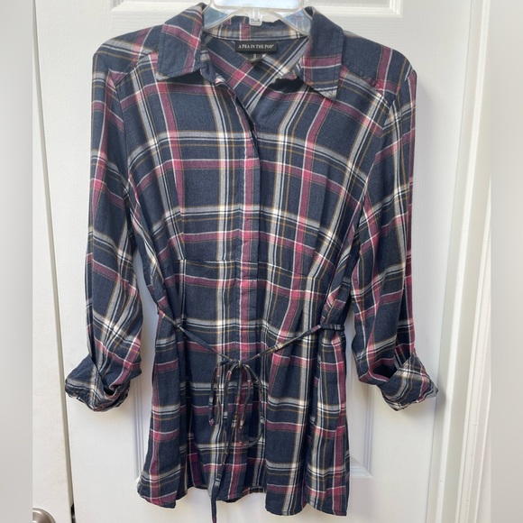 Plaid Button Down Front Maternity Shirt - Picture 1 of 2